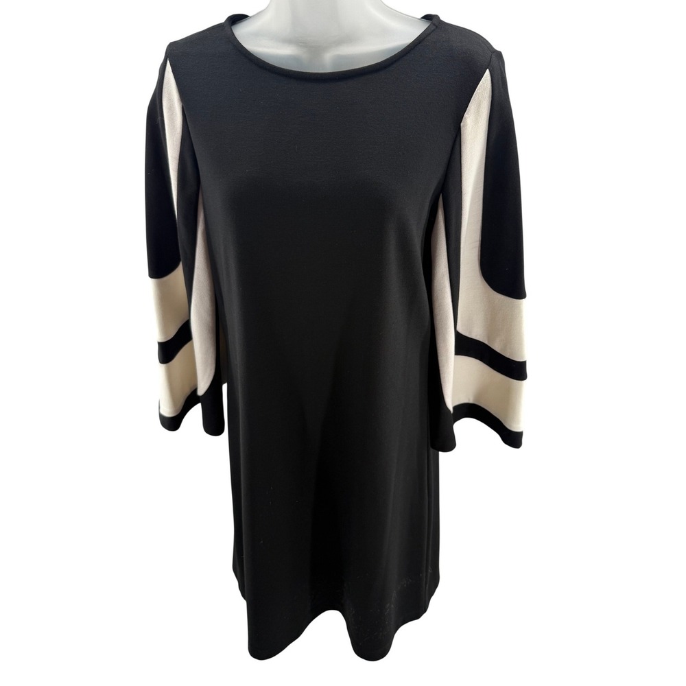 Cache‎ Black White 3/4 Sleeve Stretch Dress Womens Size 10